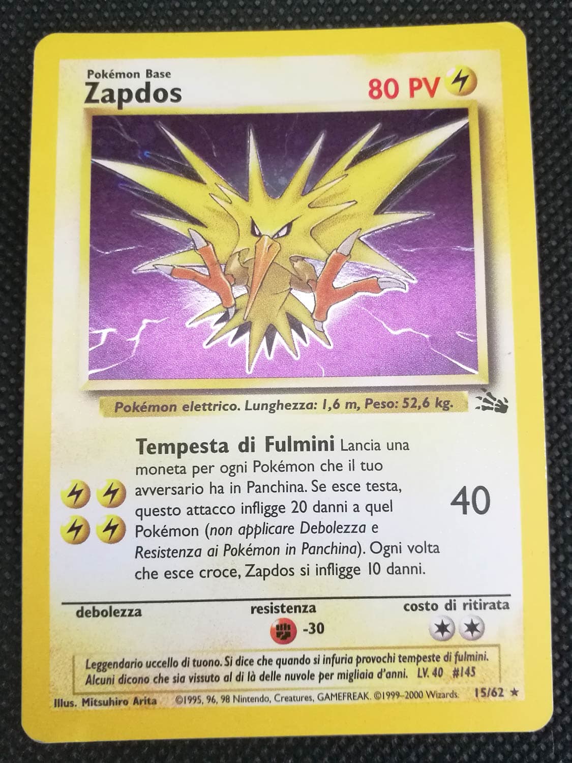 Zapdos - Fossil 15/62 - Italiano- HOLO - Excellent