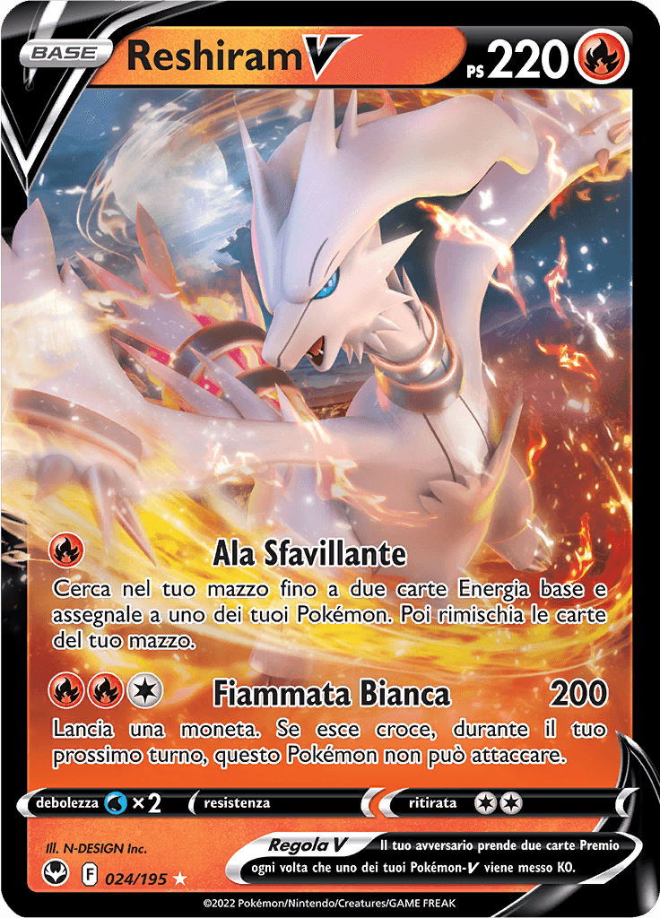 Reshiram V - Tempesta Argentata 24/195 - Italiano - HOLO - Near Mint