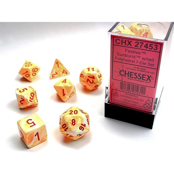 Chessex - Set 7 Dadi Poliedrici - Festive Sunburst/Red - Polyhedral Dice Set