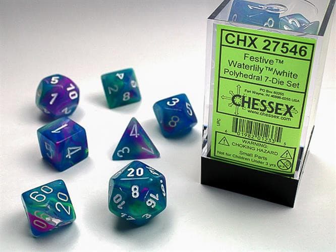 Chessex - Set 7 Dadi Poliedrici - Festive Waterlily/White - Polyhedral Dice Set