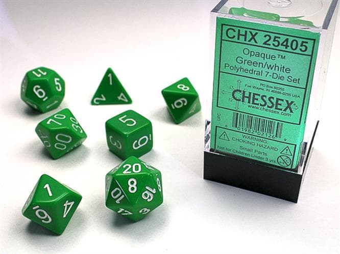 Chessex - Set 7 Dadi Poliedrici Opachi - Green/White - Polyhedral Dice Set