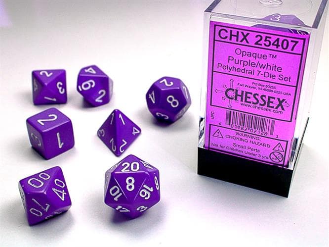 Chessex - Set 7 Dadi Poliedrici Opachi - Purple/White - Polyhedral Dice Set