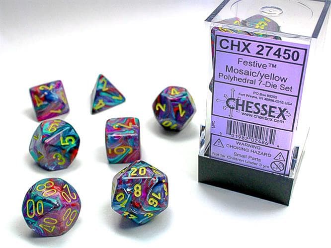 Chessex - Set 7 Dadi Poliedrici - Festive Mosaic/Yellow - Polyhedral Dice Set