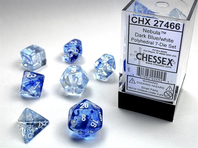 Chessex - Set 7 Dadi Poliedrici - Nebula Dark Blue/White - Polyhedral Dice Set