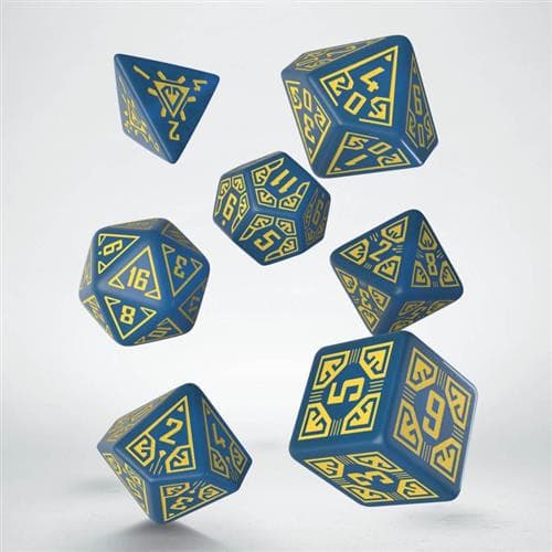 Set 7 Dadi Poliedrici - Arcade Blue & Yellow - Dadi Blu con Numeri Gialli