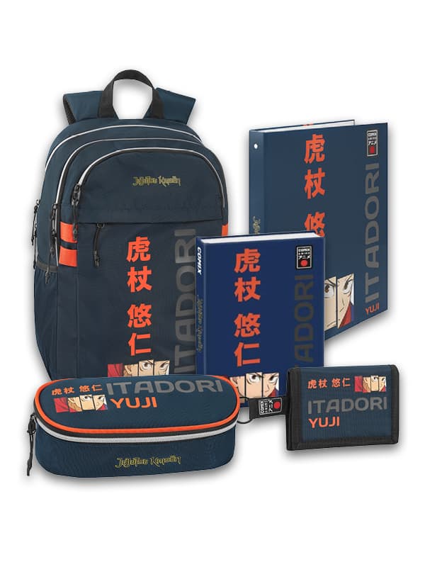 Mega Pack - Jujutsu Kaisen - Yuji Itadori - Zaino Urban + Astuccio Ovale + Diario 2024 + Portafoglio + Quaderno Anelli - Linea Scuola Comix Anime - Franco Cosimo Panini Editore