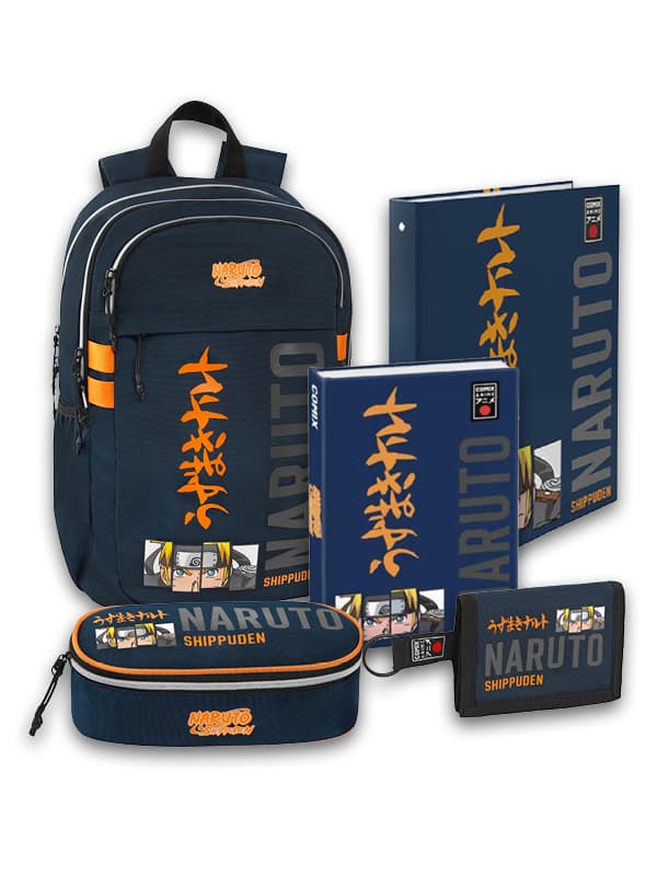 Mega Pack - Naruto Shippuden - Zaino Urban + Astuccio Ovale + Diario 2024 + Portafoglio + Quaderno Anelli - Linea Scuola Comix Anime - Franco Cosimo Panini Editore