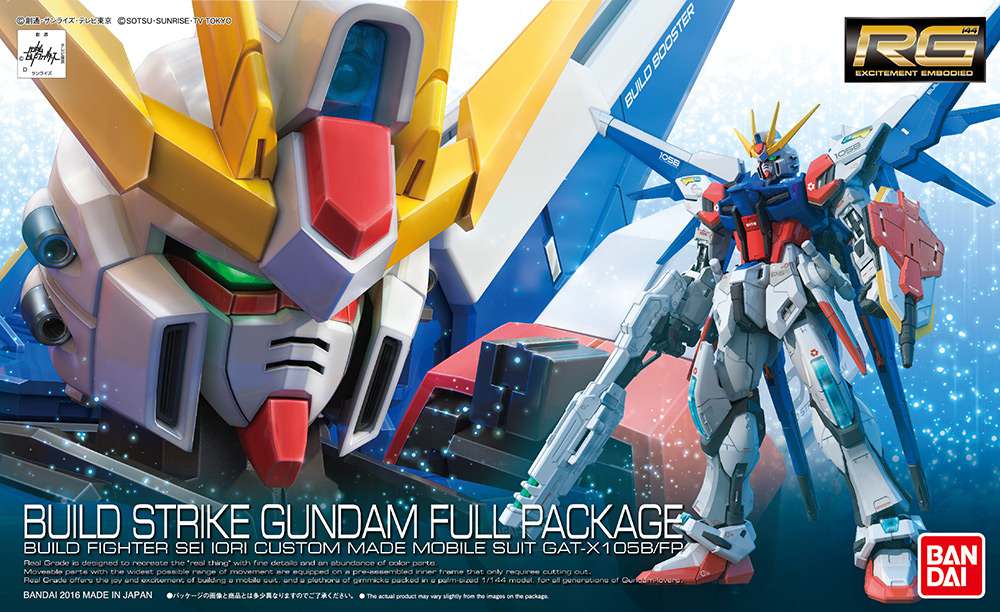 Bandai Model Kit Gunpla - Rg Build Strike Gundam Full Package - Mobile Suit GAT-X105B/FP 1/144