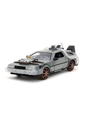 Back to the Future III Hollywood Rides Diecast Model 1/24 DeLorean Time Machine Railroad Wheels