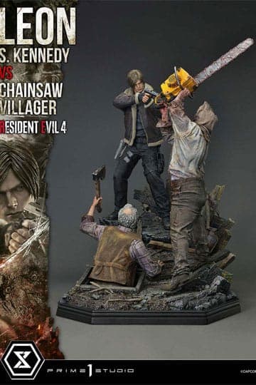 Resident Evil 4 Ultimate Premium Masterline Series Statue 1/4 Leon S. Kennedy vs. Chainsaw Villager Bonus Ver. 76 cm