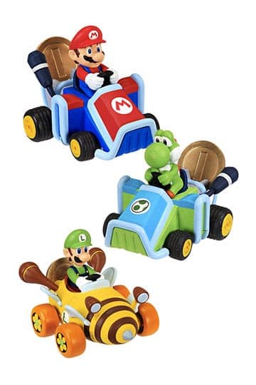 World of Nintendo Super Mario Kart Pullback Vehicles with Figures Wave 1 Assortment 3 Pz
