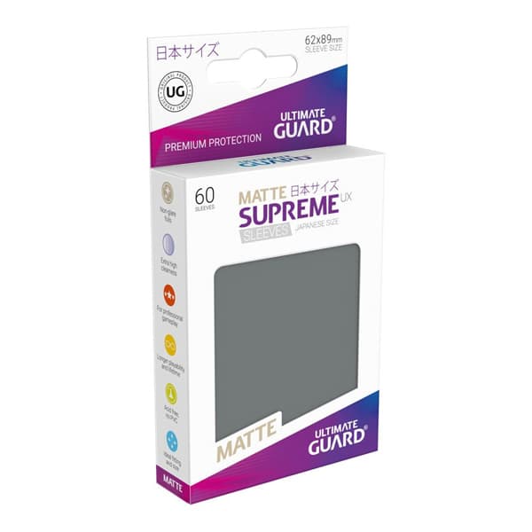 Bustine Protettive (60 Carte) Ultimate Guard Supreme UX Sleeves - Japanese Small Size 62x89 mm - Matte Dark Grey Grigio Scuro