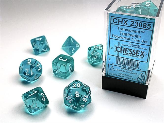Chessex - Set 7 Dadi Poliedrici - Teal/White - Polyhedral Dice Set