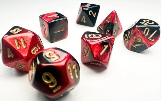 Chessex - Set 7 Dadi Poliedrici Mini Gemini - Black-Red/Gold - Polyhedral Dice Set