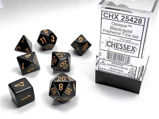 Chessex - Set 7 Dadi Poliedrici Opachi - Black w/Gold - Polyhedral Dice Set