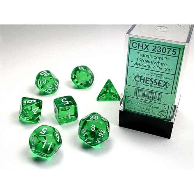 Chessex - Set 7 Dadi Poliedrici - Green/White - Polyhedral Dice Set