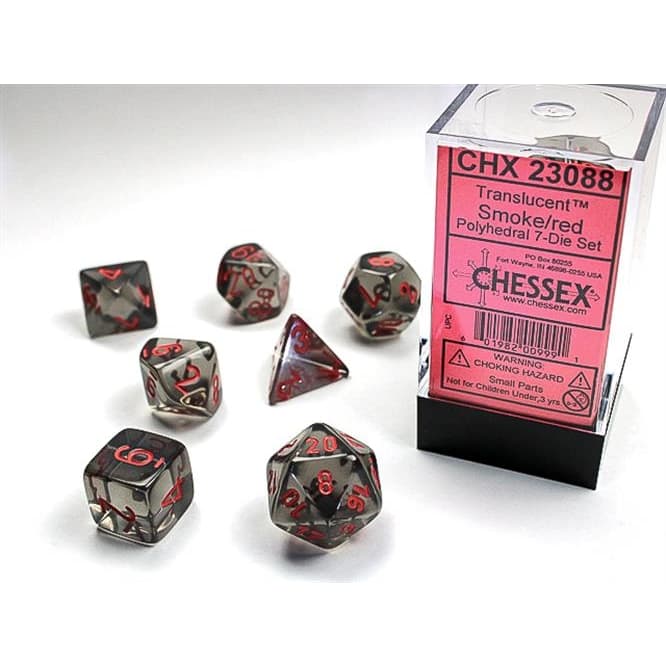 Chessex - Set 7 Dadi Poliedrici - Smoke / Red - Polyhedral Dice Set