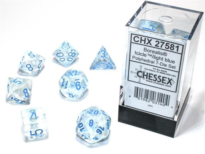 Chessex - Set 7 Dadi Poliedrici - Borealis Icicle / Light Blue Luminary - Polyhedral Dice Set