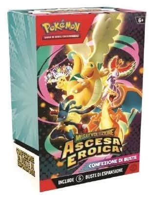 Pokémon Megaevoluzione - Ascesa Eroica - Collezione con Adesivi - 6 buste - Italiano