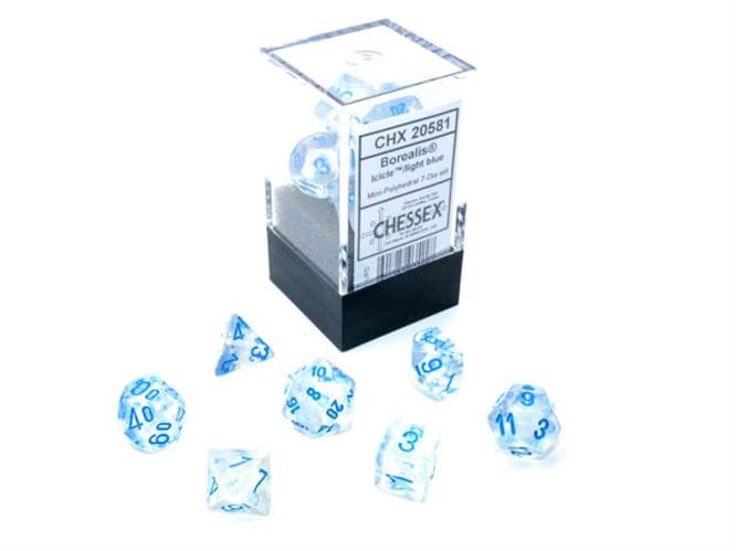 Chessex - Set 7 Dadi Poliedrici Mini - Borealis Icicle/Light Blue Luminary - Polyhedral Dice Set