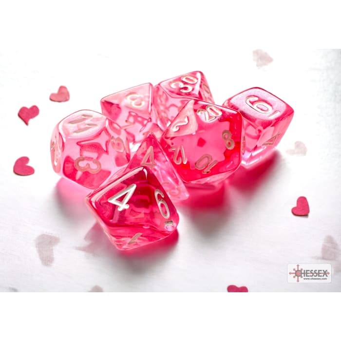 Chessex - Set 7 Dadi Poliedrici Mini - Translucent Pink/White - Polyhedral Dice Set