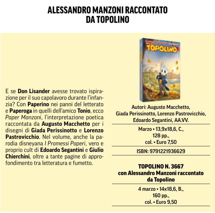 Alessandro Manzoni Raccontato da Topolino - Panini Comics - Italiano