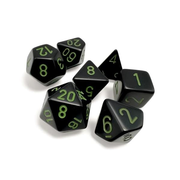 Set 7 Dadi Poliedrici Opachi - Black/Green