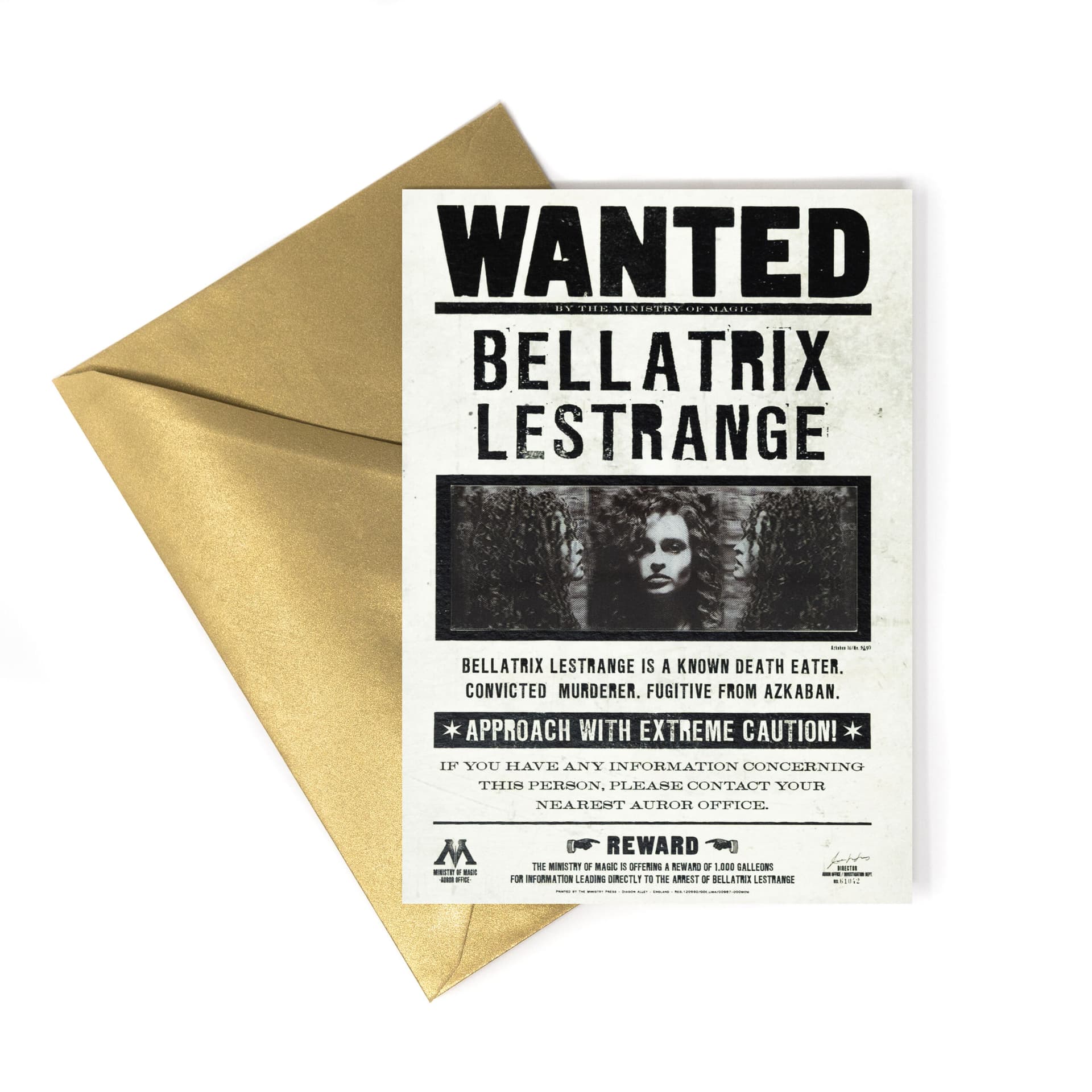 Harry Potter - Ministry of Magic Bellatrix Lestrange Wanted Notice Notecard - MinaLima