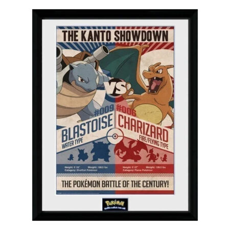 Pokémon Poster Red V Blue - Blastoise VS Charizard (Stampa In Cornice 30 x 40 cm)
