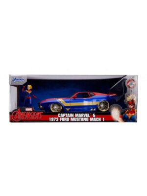 Marvel - 1973 Ford Mustang Mach 1 with Captain Marvel Figure - Hollywood Rides Diecast Model 1/24
