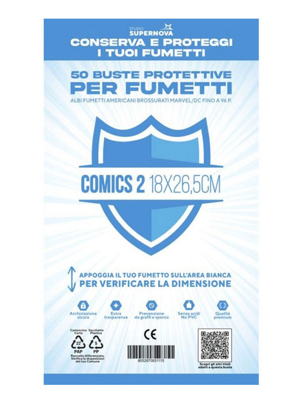 50 Buste Protettive Comics 2 (18 X 26,5) - Studio Supernova