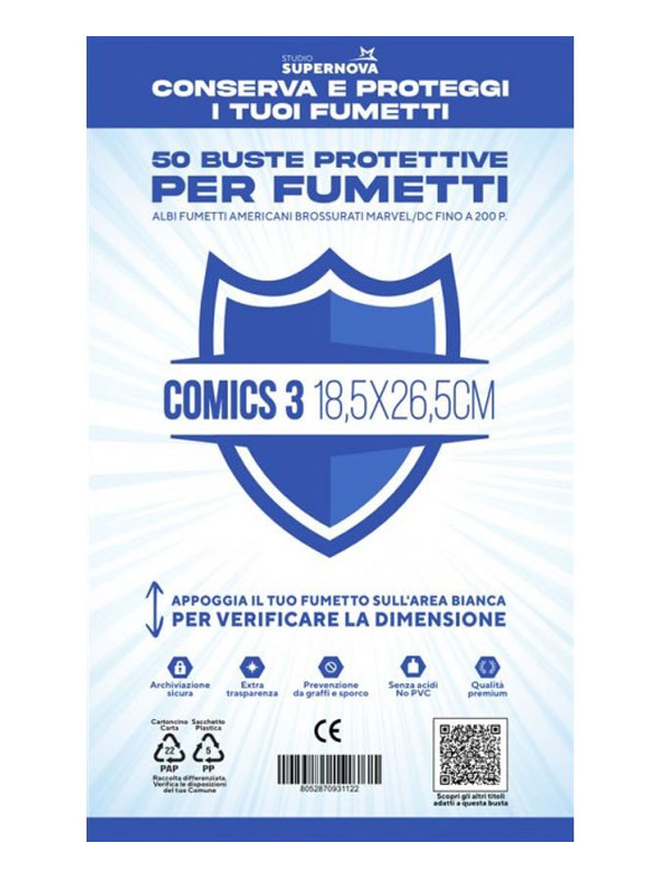 50 Buste Protettive Comics 3 (18,5 X 26,5) - Studio Supernova