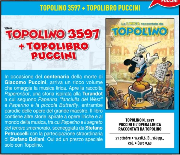 Topolino - Supertopolino 3597 + Topolibro "La Lirica Raccontata da Topolino" - Panini Comics - Italiano